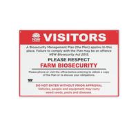 Farm Biosecurity Visitors NSW Management Plan Panneau en aluminium réfléchissant 30,5 x 20,3 cm - Protection contre les UV, imperméable, résistant aux intempéries et à la décoloration - 4 trous