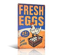 Farm Fresh Eggs Plaque rétro en métal à suspendre au mur de poulailler