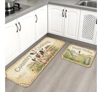Farm Fresh Lot de 2 tapis de cuisine doux pour sol, style campagnard vintage, coussin printanier, confortable, lavable, antidérapant pour cuisine, évier, buanderie, salle de bain