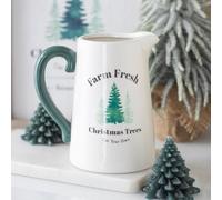 Farm Fresh Pichet en céramique Motif arbres de Noël - Design rustique de ferme, parfait pour les fleurs saisonnières, poignée élégante pour la décoration de vacances