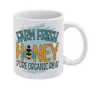 Farm Fresh Tasse à café en céramique blanche de 325 ml, tasse à thé imprimée double face avec poignée ergonomique en C, fond épais en porcelaine pour la maison, le bureau, la cuisine, cadeau fantaisie