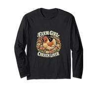 Farm Girl Chicken Lover Vintage Floral Hen Country Manche Longue