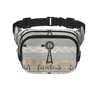 Farm House Sac banane carré double couche avec imprimé intégral, tissu sergé durable, sac banane multi-poches pour sports de plein air, voyage