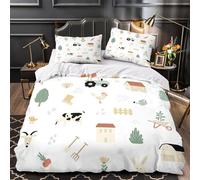 Farm Life Housse de Couette Microfibre Résistante 3D Effet 3 Pièces 2xTaies Douce Minimaliste Vecteur Linge de Lit Super Douce Entretien Facile for Adulte Enfants Filles Super king（260x220cm）