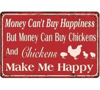 Farm Life Metal Sign Money Cannot Buy Happiness But Chickens Yes Rustic Wall-Art for Backyard Country Kitchen 8 X 12 inch