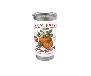 Farm Organic Pumpkin Fresh Farmer's Market Vintage Fall Gobelet isotherme en acier inoxydable double paroi