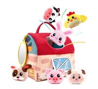 Farm Playset - Plush Animal Toys Soft Fabric Set, Sensory Hand Development Toy, Mirror Interactive Learning Plush, Educational Role Play Barn Collection | Gentle Stuffed Farm Animals For Motor