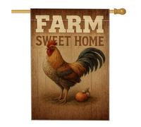 Farm Sweet Home Drapeau de jardin en forme de coq, bannière décorative rustique marron, double face en toile de jute pour décoration de pelouse pour célébration de la récolte d'automne, 71 x 101,6 cm