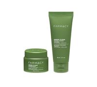 Farmacy Deep Double Cleanse Coffret cadeau de soins de la peau - Baume nettoyant démaquillant vert et nettoyant moussant fouetté pour peaux grasses - Fait fondre le maquillage et aide à promouvoir une