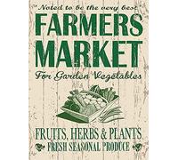 Farmers Market for Garden Vegetables Fresh Seasonal Tin Metal Aluminium Plaque murale 30,5 x 20,3 cm Décoration rustique vintage Bar Pub Jardin cour