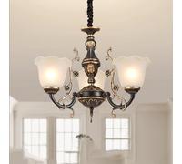 Farmhouse Black and Gold Mid Century Chandelier Dining Milk Glass Flower Hanging Pendant Light Kitchen Island Vintage Rustic Industrial Ceiling Lamp for Bedroom Living Room