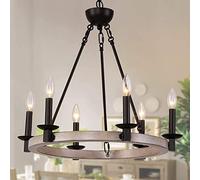 Farmhouse Chandelier Rustic Candle Pendant Light Dining Table Hanging Lamp, Antique Ring Chandeliers Industrial Suspended Lamps for Kitchen Island Bedroom Living Room