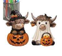 Farmhouse Cow Figurine - Autumn Pumpkin Decor, Rustic Animal Statues,