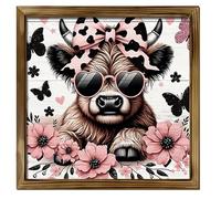 Farmhouse Cow Painting - Rustic Wall Art with Frame | Cattle Picture Prints Poster, Floral Country Accent, Decorative Home Style, Perfect for Living Room Bedroom Dormitory Restaurant Display