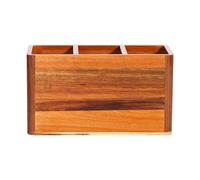 Farmhouse Kitchen Utensil Holder - Organise Your Countertop In Style With Drying Holes | 3-Compartment Acacia Wood Cutlery Rack For Spoons, Spatulas, Cooking Tools | Wooden Storage Jar, Anti-Slip Bas