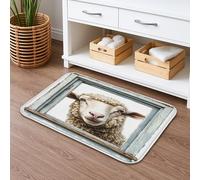 Farmhouse Sheep Tapis de bain à séchage rapide Motif animal de campagne rustique absorbant et antidérapant Lavable en flanelle 40,6 x 61 cm