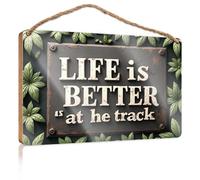 Farmhouse Signs Life Is Better At The Track : A Rustic Sign With Nature'S Touch Décorations de jour de patrons en bois Décorations de piscine d'extérieur (15 x 28 cm)