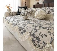 Farmhouse Sofa Cover, Vintage Floral Couch Covers，Non-Slip Sofa Slipcovers | Chenille Sofa Covers For 1 2 3 4 Seater, Leather Sofa Protector For Living Room, Pet Furniture Protect(Gray,45x45cm)