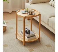 Farmhouse Table d'appoint ronde en bambou à 2 niveaux avec rangement pour salon, chambre à coucher, bureau, 38 x 38 x 52 cm
