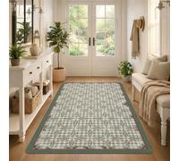 Farmhouse Tapis vichy lavande 0,9 x 1,5 m | Motif vichy, branches botaniques, esthétique de ferme, accents d'intérieur rustiques, texture douce et rembourrée