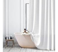 Farmhouse White Extra Long Shower Curtain - Boho Modern Linen Fabric Shower Curtains for Bathroom, XL Large Country Heavy Duty Thick Bathroom Curtain Set with Tassel - Bohemian Shower Curtain 72x84