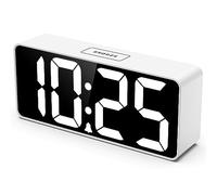 Farmigood Réveil numérique LED avec port de charge USB, variateur d'intensité de 0 à 100 %, grand chiffre, AM/PM, chiffres blancs en gras, répétition, volume réglable, prise d'alimentation pour