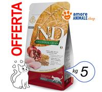 Farmina – Croquettes pour chat adulte N&D Ancestral Grain Poulet, Épeautre, Avoine et Grenade 5 kg