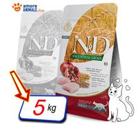 Farmina – Croquettes pour chat adulte N&D Ancestral Grain Poulet, Épeautre, Avoine et Grenade 5 kg
