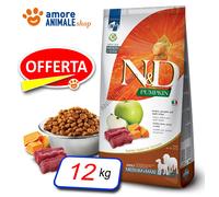 FARMINA N&D Venison Pumpkin & Apple Adult Medium & Maxi nourriture sèche pour chiens 2 x 12 kg + FLEXI Laisse New Comfort L 8 m OFFERTE