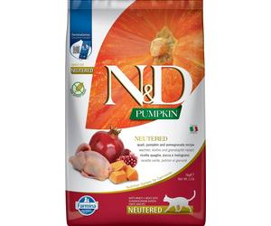 FARMINA N&D Pumpkin Quail & Pomegranate Cat Neutered - Potiron, caille et grenade pour chats castrés - 10 kg