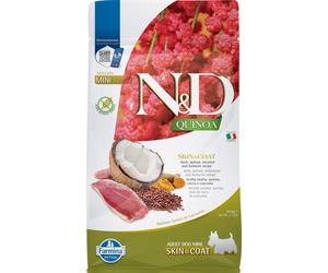 FARMINA N&D Quinoa Mini Skin and Coat - Canard, quinoa, noix de coco & curcuma pour favoriser la peau et le pelage des chiens adultes de petites races - 800g