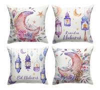 FARMNALL Lot de 4 Housses de Coussin en Lin pour Le Ramadan Mubarak 45,7 x 45,7 cm