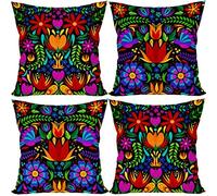 FARMNALL Lot de 4 housses de coussin festives mexicaines 40,6 x 40,6 cm, motif dahlia, jour des morts, décorations Cinco De Mayo