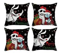 FARMNALL Lot de 4 housses de coussin « L'étrange Noël de monsieur Jack » - 45,7 x 45,7 cm - Décorations et fournitures pour la maison, le canapé et le canapé