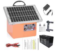 FarmNix 32 KM ClôTure éLectrique Solaire, Pour Animaux de bétail de 0.5J / 9.5kv avec Panneau Solaire de 7.5W 12V 7Ah, alimentation électrique de clôture de branchement pour la faune, ferme, volaille