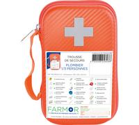 Farmor Trousses de secours Plombier 1 à 3 personnes - Malette semi-rigide imperméable Orange - Lot de 10