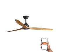 Faro Alo Grand ventilateur 3 lames noir mat, bois avec éclairage 2700-4000 - 6500 K, système intelligent Tuya