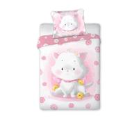 Faro CUDDLES CHATON Parure de lit rose pour enfants, housse de couette 100 x 135 cm, taie d'oreiller de 40 x 60 cm, 100 % coton