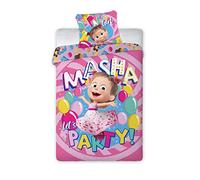 FARO Ensemble de lit Masha et Ours Let's Party Girl Coton Housse de Couette 140x200cm et taie d'oreiller 70x90cm Masha Bear