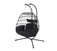 CONCEPT USINE | Fauteuil Suspendu 2 Places | FARO Noir | Résine Aspect Rotin | Structure en Acier Robuste | Grand Coussin Déhoussable | Hamac Balançoire 2 Personnes sur Pied Terrasse Jardin Patio