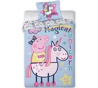 Faro Literie en coton 140x200 Peppa Pig 1337 licorne bleu Taie d'oreiller 70x90
