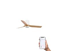 Faro Barcelona - Ventilateur de plafond Mini Punt Tub - 3 pales, blanc mat, érable, système Tuya