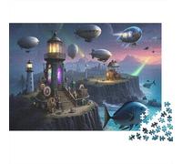Faro, Puzzle 1000 Piezas Adultos, Soñador, Adorable, Olas Rompiendo La Costa, Animales Planeando en El Cielo, Símbolo Del Guardañón Solitario, Amanecer Rompiendo