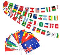 Faroby Bannière de Drapeaux du Monde, 100 Drapeaux de Pays vibrants, Ficelle en Polyester pour Les fêtes Football, bannière Banderole Internationale