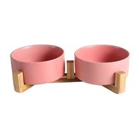 Faroby Bols pour Chiens en céramique 395ML, Ensemble d'eau Alimentaire avec Support en Bois antidérapant, Plat surélevé