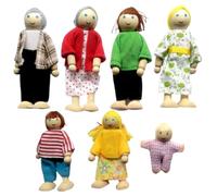 Faroby Dollhouse People - Ensemble Complet de poupées familiales en Bois avec Membres Mobiles, Jeu de rôle, décoration intérieure, Famille 7 Personnes