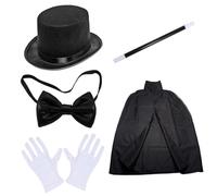 Faroby Ensemble de Costumes de Magicien pour Enfants, Comprenant Un Chapeau, des Gants, Une Baguette, Une Cape et Cravate, pour Faire Semblant Jouer Un rôle