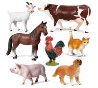 Faroby Figurines d'animaux de Ferme, Ensemble de 7 pièces, Jouets en Plastique réalistes, Comprend Une Vache, Un Chat, Un Cochon, éducatif
