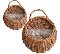 Faroby Jardinière Suspendue en rotin Naturel, 2 pièces, Panier Mural Vintage, Pot de Fleur, Plantes d'intérieur, Couleur rotin