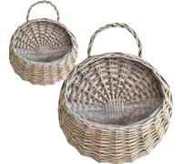 Faroby Jardinière Suspendue en rotin Naturel, 2 pièces, Panier Mural Vintage, Pot de Fleur, Plantes d'intérieur Grises